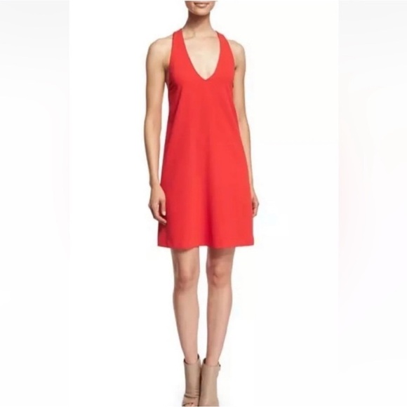 Alice + Olivia Deep V-neck Red-Orange Halter Lined Back Zip Sundress Size Small - Picture 1 of 12
